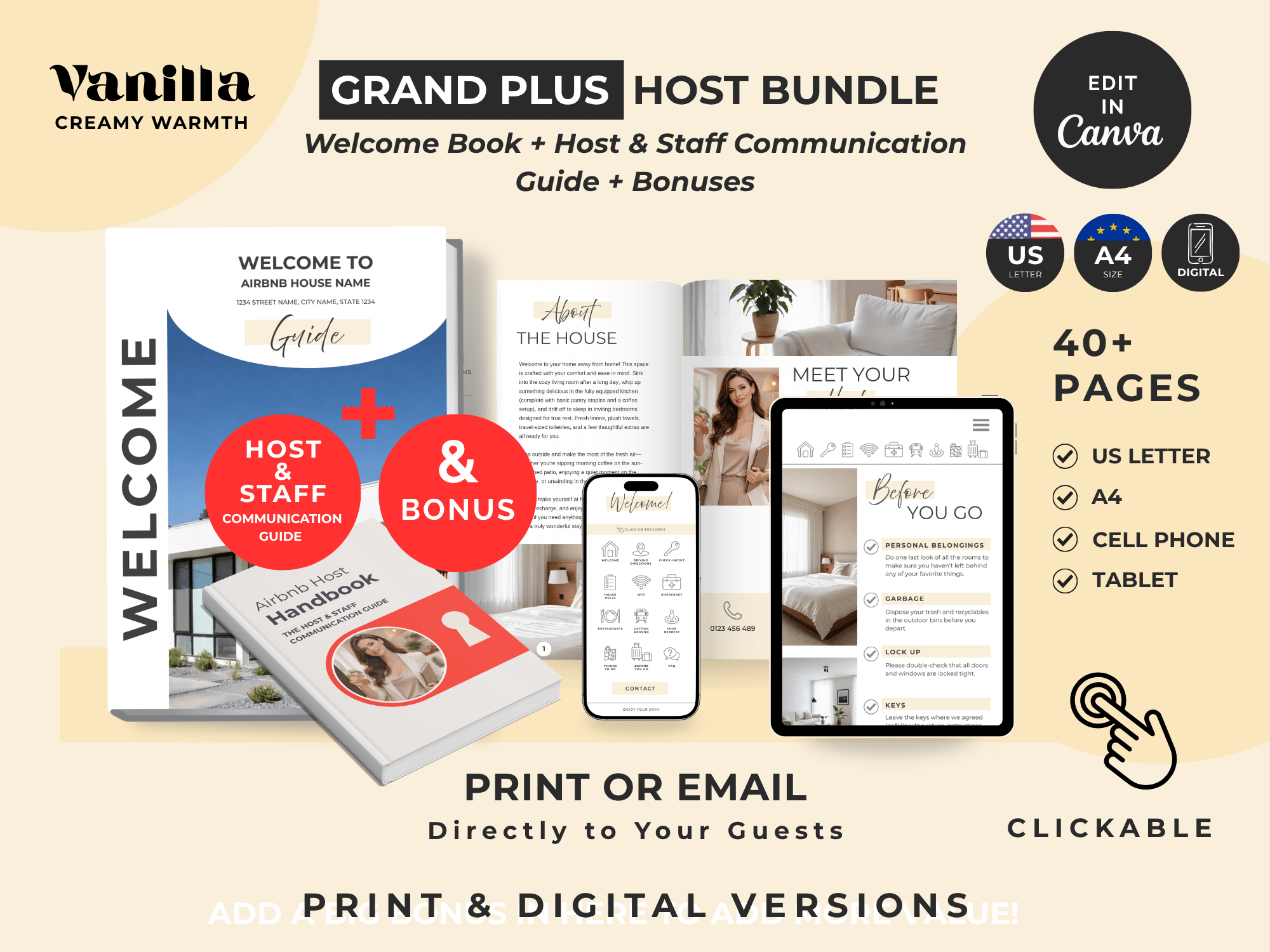 Grand Plus - Vanilla - Warmth - Airbnb Welcome book bundle