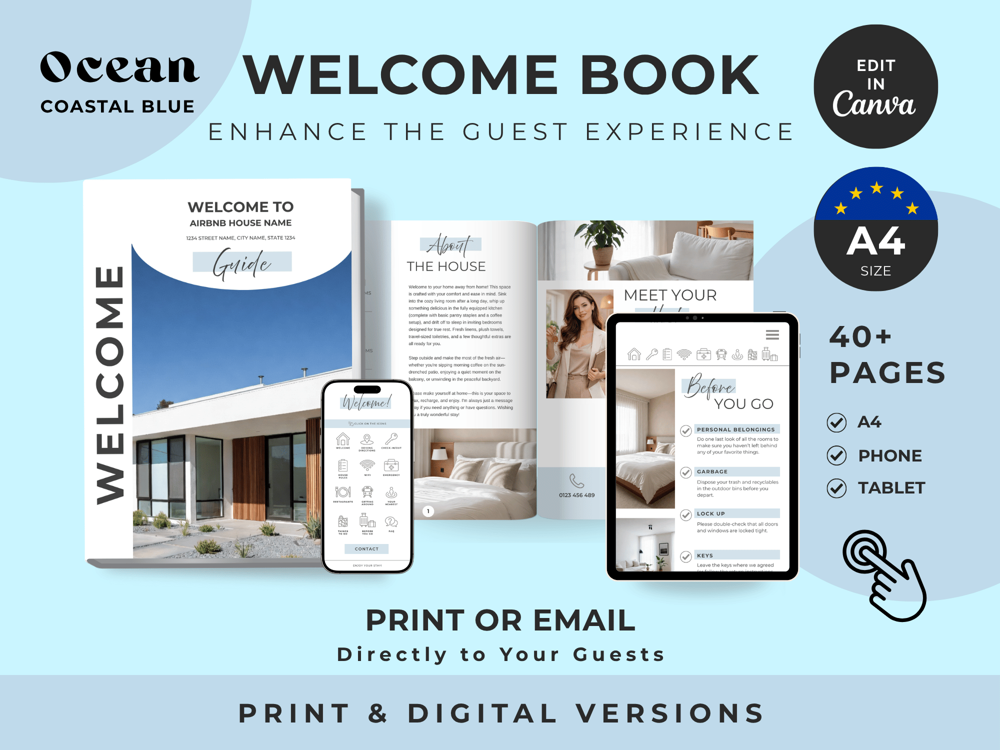 Ocean - Coastal Blue - Airbnb Welcome Book Bundle A4 Size - Image 2