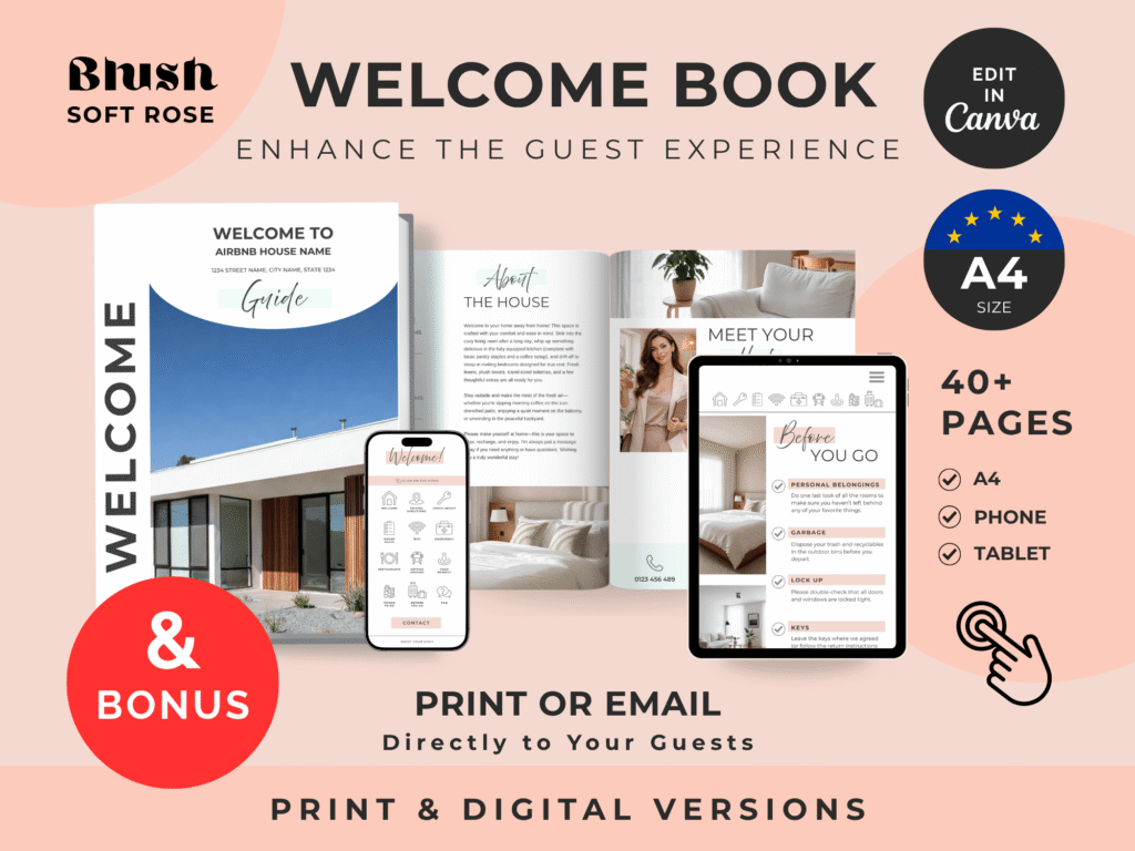 Blush Airbnb Welcome Book Bundle A4 Size