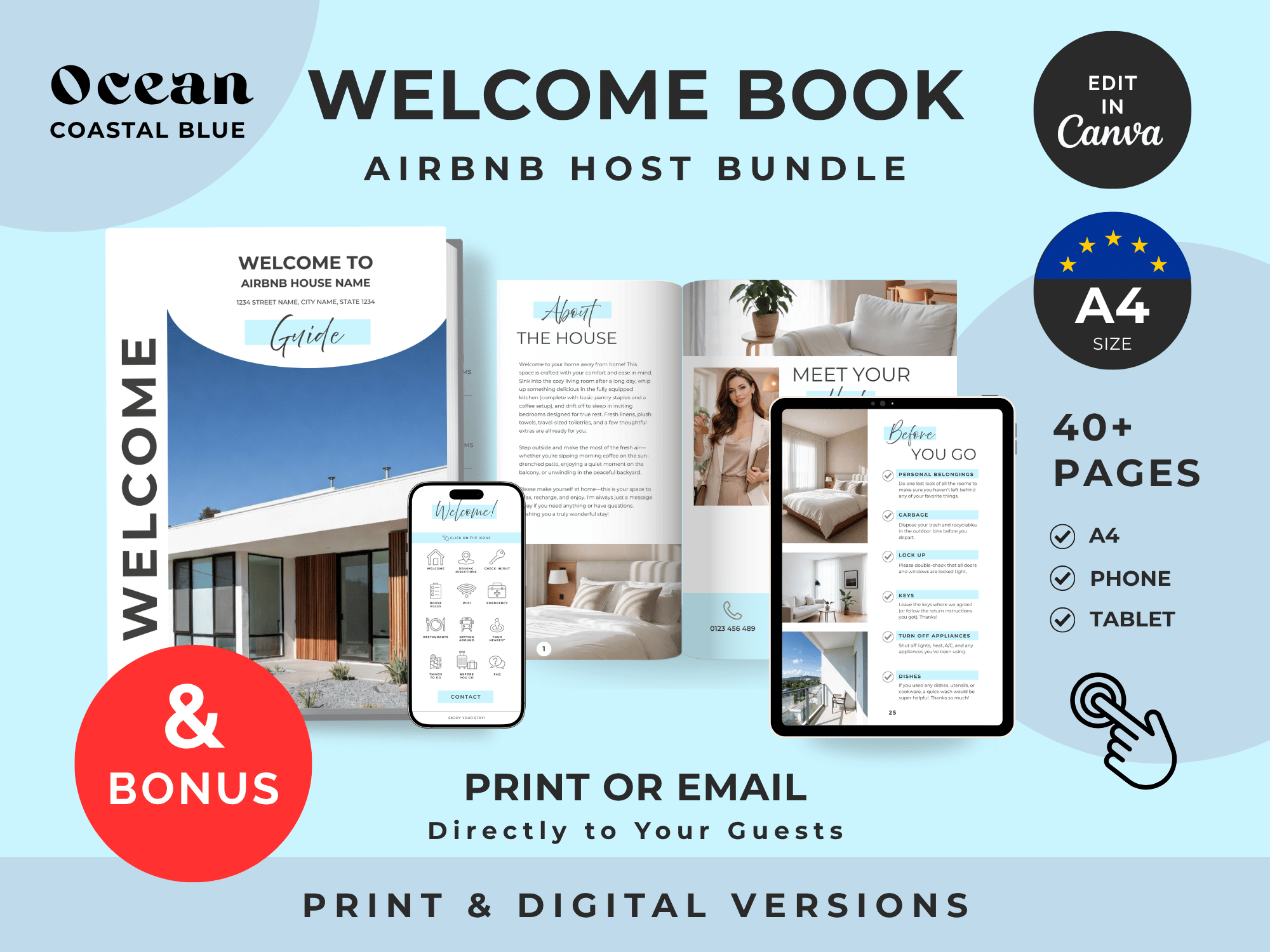 Ocean - Coastal Blue - Airbnb Welcome Book Bundle A4 Size