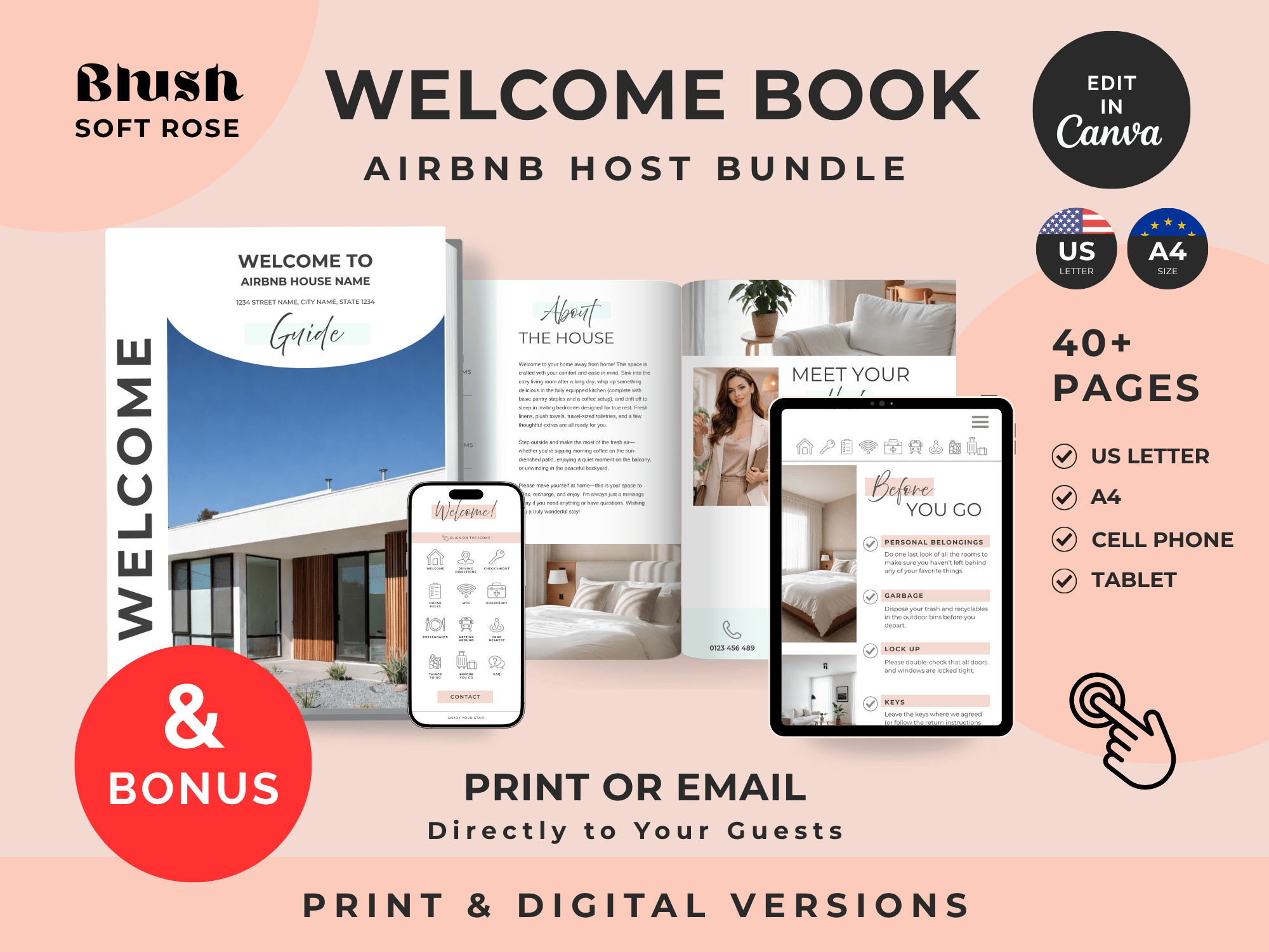 Grand Blush Airbnb Welcome Book Bundle