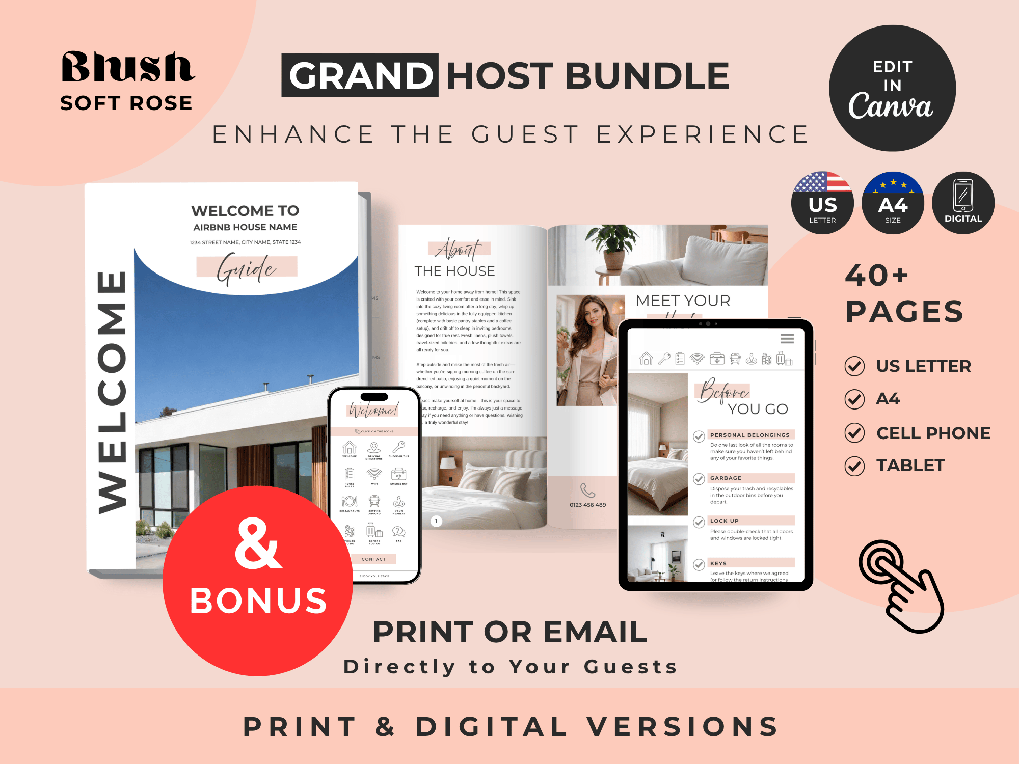 Grand Blush Airbnb Welcome Book Bundle