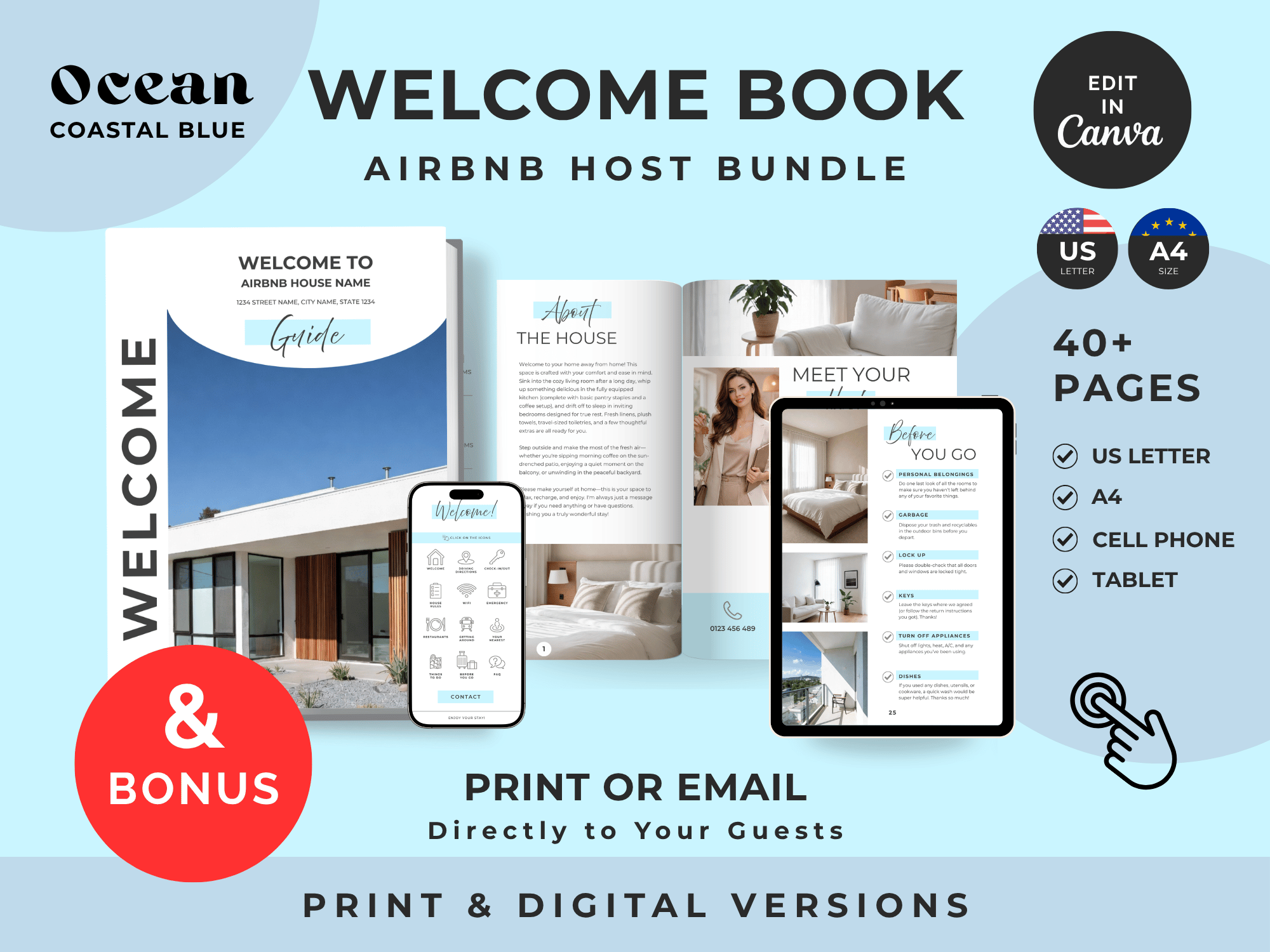 Grand Ocean - Coastal Blue Airbnb Host Welcome Book Bundle