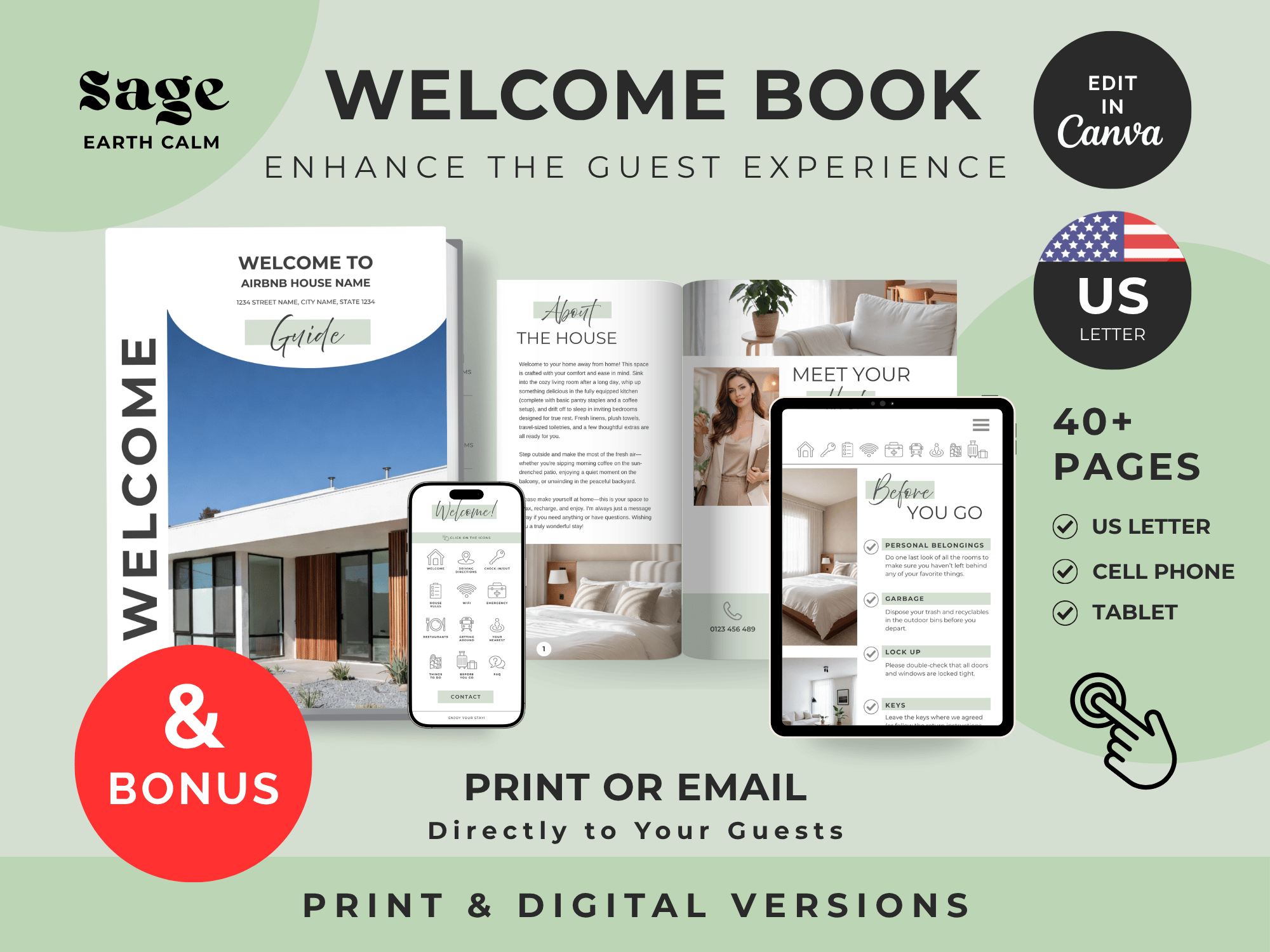 Sage Airbnb Welcome Book Bundle US Letter