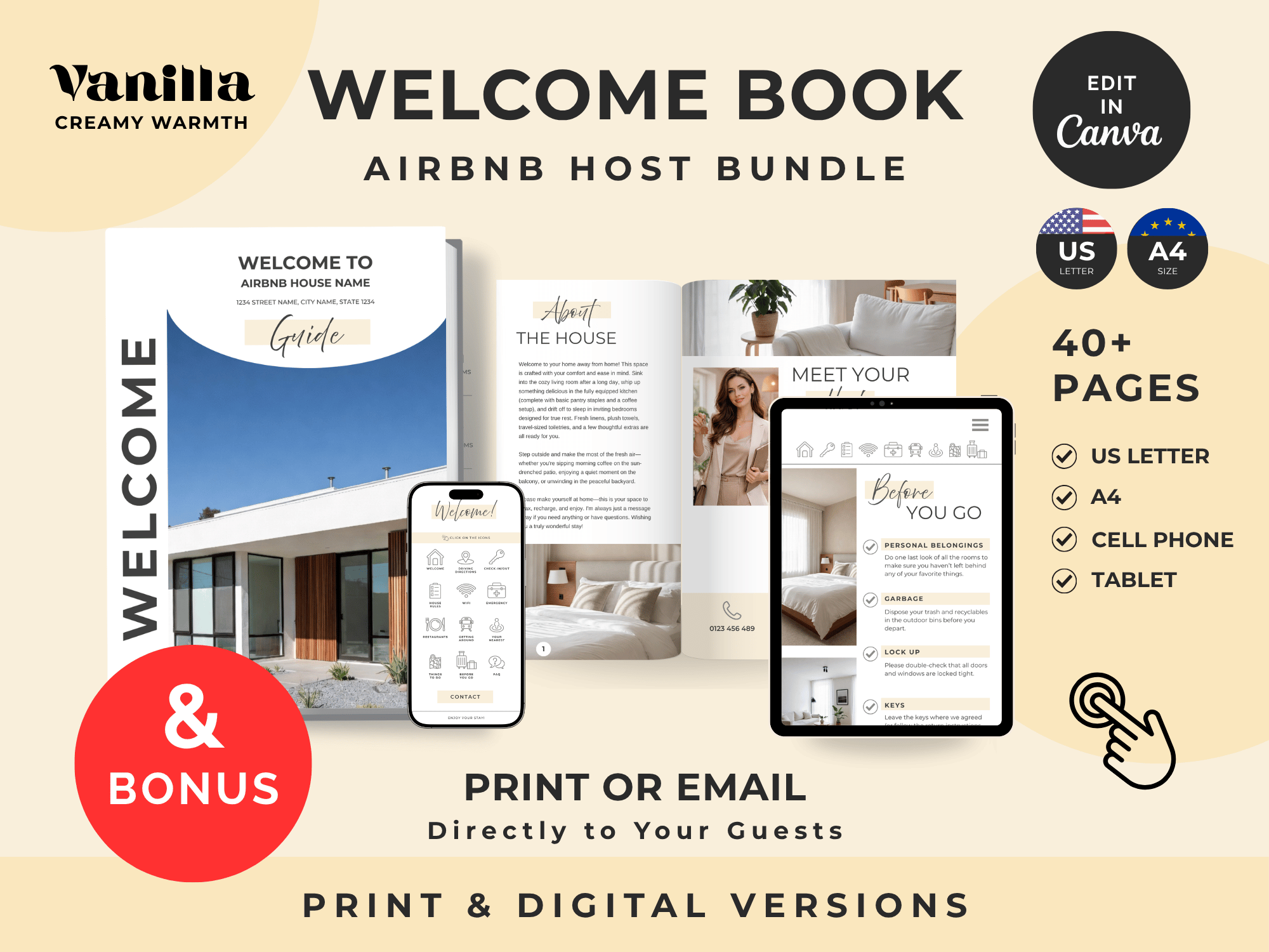 Grand Vanilla Airbnb Host Welcome Book Bundle