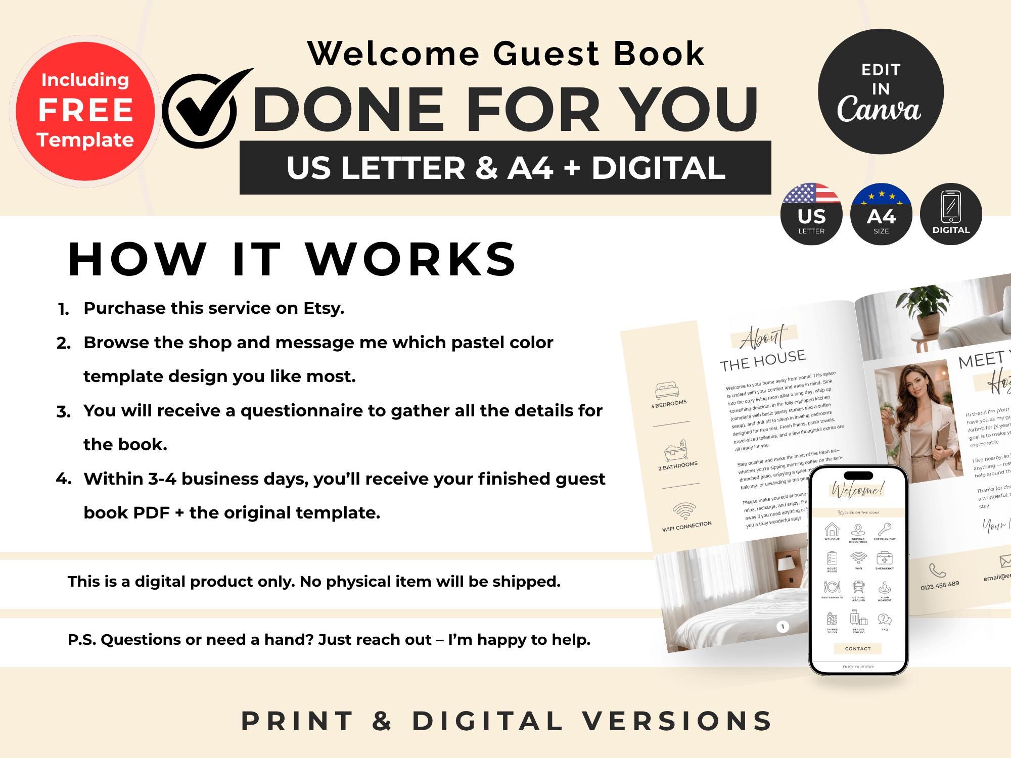 Done-For-You Airbnb Guest Book Editing - US Letter & A4 + Digital - Image 2