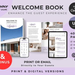 US Letter Lavender Airbnb Welcome Book Bundle